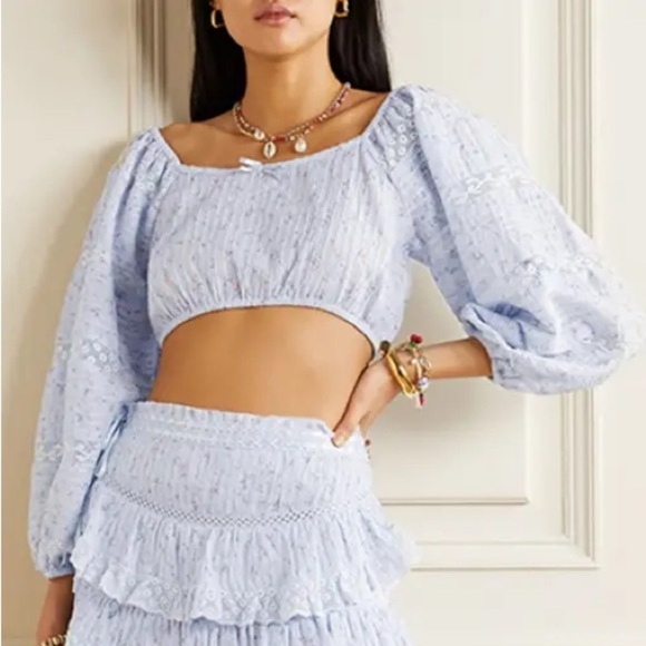 NWT LoveShackFancy Albertina Cropped Top in Bella Blue Lace details brand new​ - Picture 12 of 16